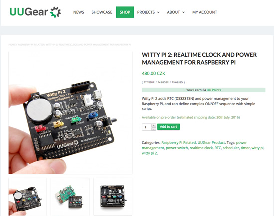 Witty Pi 3 Mini RTC et alimentation UU3Gear