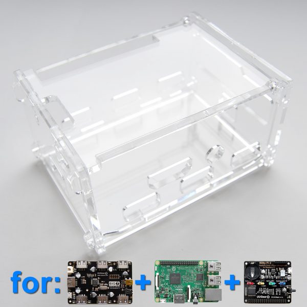 Acrylic Case for Witty Pi (1 or 2), 7-Port USB Hub and Raspberry Pi (Clear)