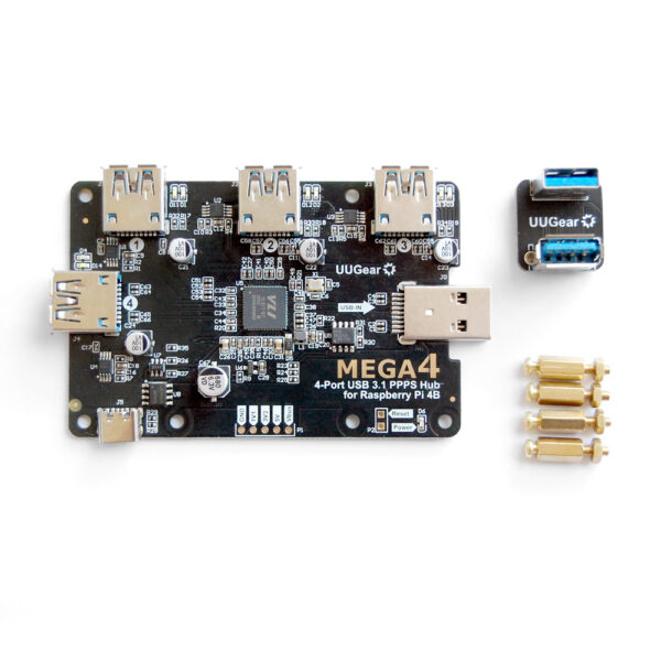 MEGA4: 4-Port USB 3.1 PPPS Hub for Raspberry Pi 4B